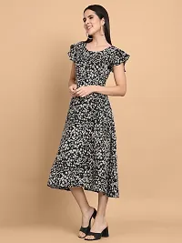 Stylish Black Polyester Printed Fit And Flare Dress For Women-thumb3