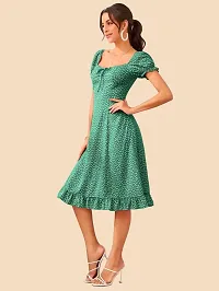 Stylish Green Polyester Printed Fit And Flare Dress For Women-thumb2