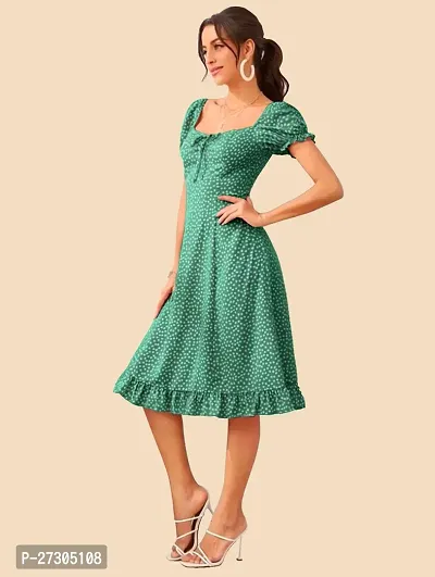 Stylish Green Polyester Printed Fit And Flare Dress For Women-thumb3