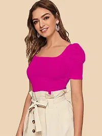 Stylish Pink Knitted Polyester Solid Top For Women-thumb1