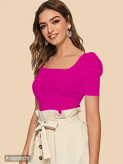 Stylish Pink Knitted Polyester Solid Top For Women-thumb2