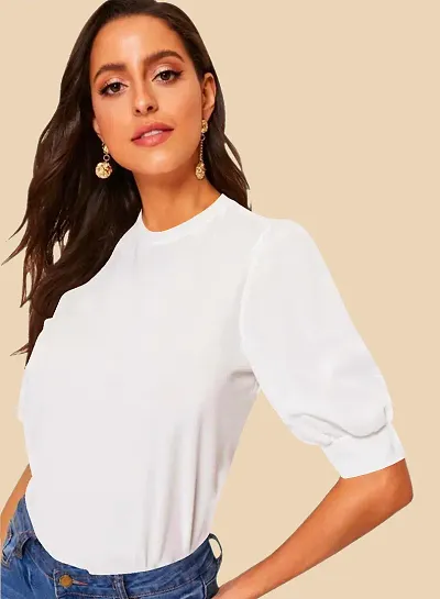 Casual Blend Round Neck Puff Sleeves Stylish Top (23Inches)