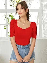 Elegant Red Polyester Solid Top For Women-thumb2