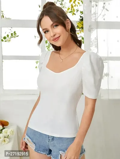 Elegant White Polyester Solid Top For Women-thumb5