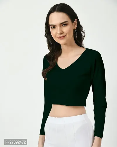 Elegant Green Polyester Solid Top For Women-thumb2