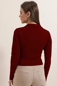 Elegant Maroon Polyester Solid Top For Women-thumb1