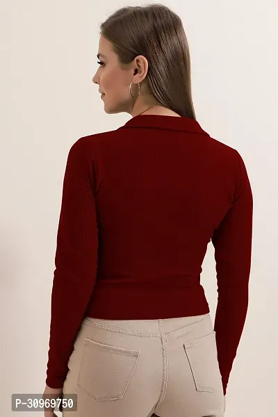 Elegant Maroon Polyester Solid Top For Women-thumb2