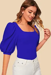 Elegant Blue Polyester Solid Top For Women-thumb1