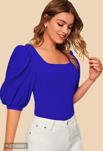 Elegant Blue Polyester Solid Top For Women-thumb2