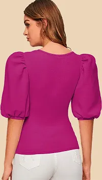 Elegant Pink Polyester Solid Top For Women-thumb2