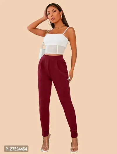 Elegant Maroon Polyester Solid Trousers For Women-thumb0