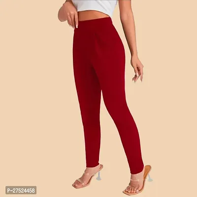 Elegant Maroon Polyester Solid Trousers For Women-thumb4