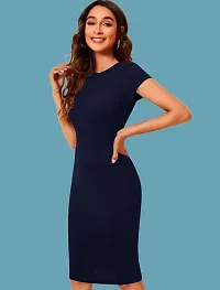 Stylish Navy Blue Polyester Solid Fitted For Women-thumb1