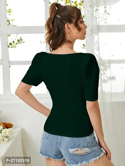 Elegant Green Polyester Solid Top For Women-thumb2