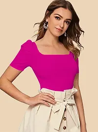 Stylish Pink Knitted Polyester Solid Top For Women-thumb3