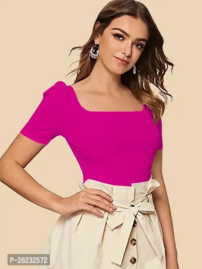 Stylish Pink Knitted Polyester Solid Top For Women-thumb4