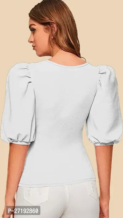 Elegant Grey Polyester Solid Top For Women-thumb3