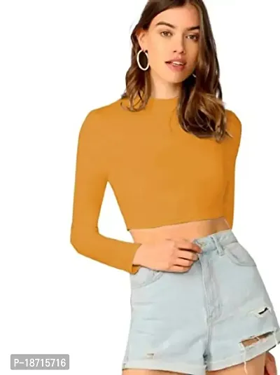 Maheshvi Polyester Blend Round Neck Full Sleeves Stylish Crop Top for Women (16 Inches)