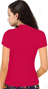 Stylish Solid Pink Polyester Spandex Round Neck Tees For Women-thumb2