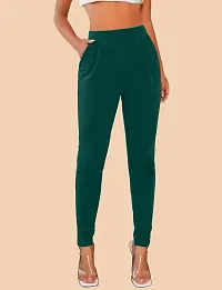 Elegant Green Polyester Solid Trousers For Women-thumb3