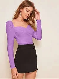 Elegant Purple Polyester Solid Top For Women-thumb4