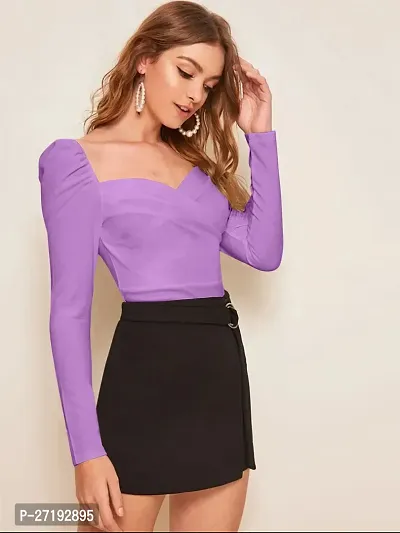 Elegant Purple Polyester Solid Top For Women-thumb5