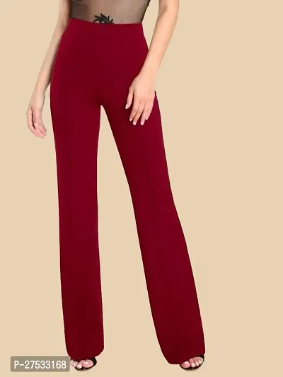 Elegant Maroon Polyester Solid Trousers For Women