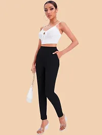 Stylish Black Polyester Solid Regular Fit Trousers For Women-thumb1