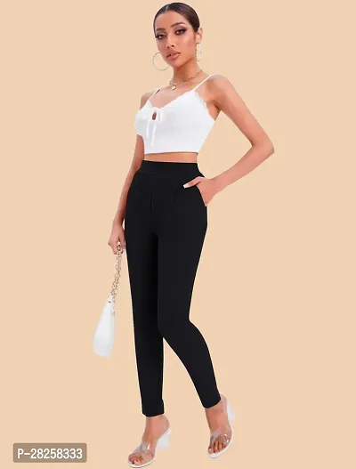 Stylish Black Polyester Solid Regular Fit Trousers For Women-thumb2