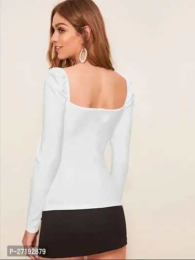 Elegant White Polyester Solid Top For Women-thumb2