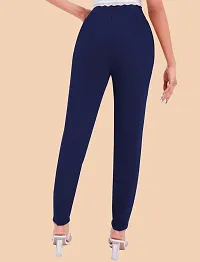 Stylish Navy Blue Polyester Solid Regular Fit Trousers For Women-thumb2