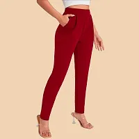 Elegant Maroon Polyester Solid Trousers For Women-thumb2