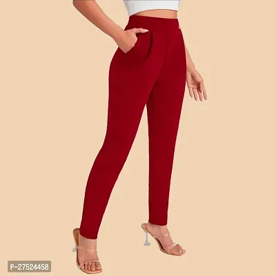 Elegant Maroon Polyester Solid Trousers For Women-thumb3