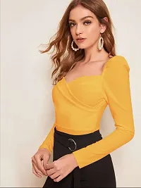 Elegant Yellow Polyester Solid Top For Women-thumb2