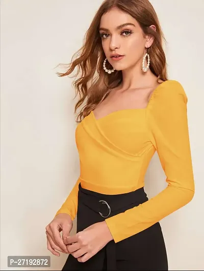 Elegant Yellow Polyester Solid Top For Women-thumb3