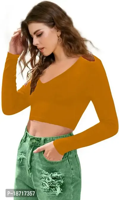 Maheshvi Women's V-Neck Full Sleeve Crop Top (15 Inches) - (Turmeric Yellow),XL - (Baati)-thumb3