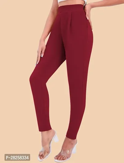 Stylish Maroon Polyester Solid Regular Fit Trousers For Women