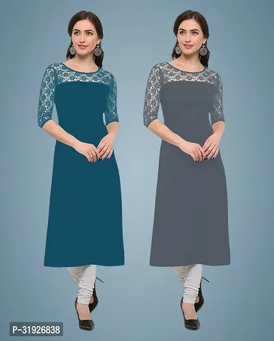 Elegant American Crepe And Rasel Net Kurta For Women- Pack Of 2-thumb0