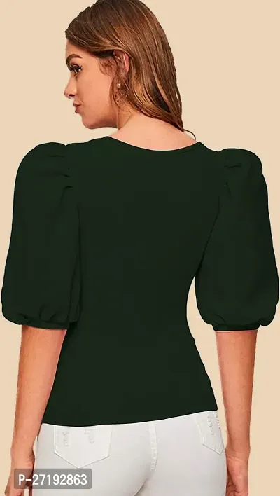 Elegant Green Polyester Solid Top For Women-thumb3
