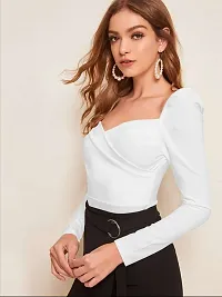 Elegant White Polyester Solid Top For Women-thumb2