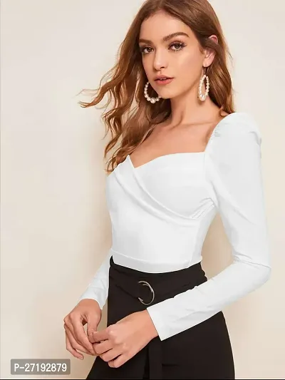 Elegant White Polyester Solid Top For Women-thumb3