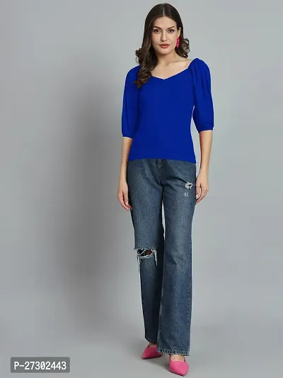 Elegant Blue Polyester Solid Top For Women-thumb4