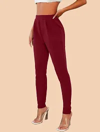 Elegant Maroon Polyester Solid Trousers For Women-thumb2