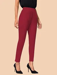 Elegant Maroon Polyester Solid Trousers For Women-thumb3