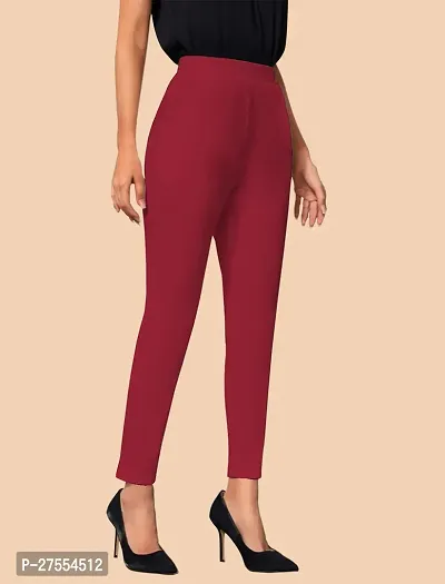 Elegant Maroon Polyester Solid Trousers For Women-thumb4
