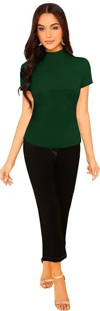 Stylish Solid Green Polyester Spandex Round Neck Tees For Women-thumb4