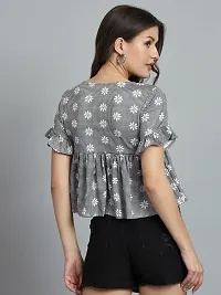 Stylish Grey Knitted Polyester Floral Top For Women-thumb2