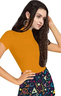 Stylish Solid Yellow Polyester Spandex Round Neck Tees For Women-thumb1