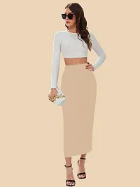 Elegant Beige Polyester Solid Skirts For Women And Girls-thumb3