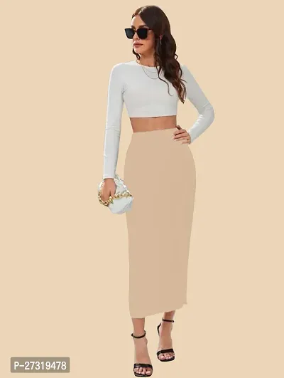 Elegant Beige Polyester Solid Skirts For Women And Girls-thumb4